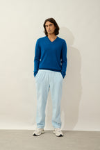 V-Neck Jumper - Agel - Mottled Blue