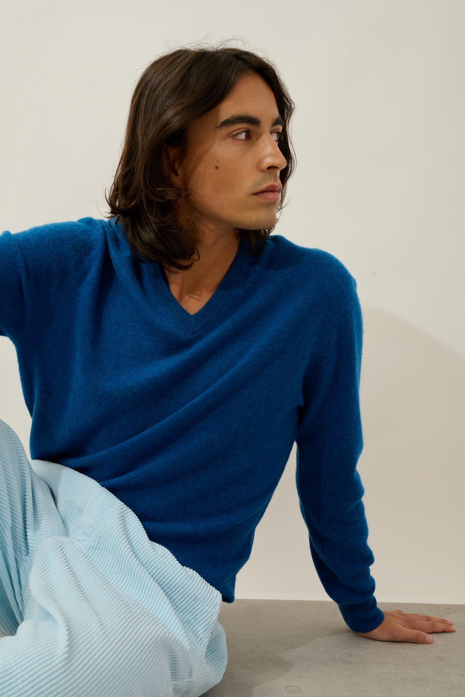 V-Neck Jumper - Agel - Mottled Blue