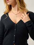 Cardigan Col V Chalais - 100% Cachemire, 2 Fils - Caviar - Femme