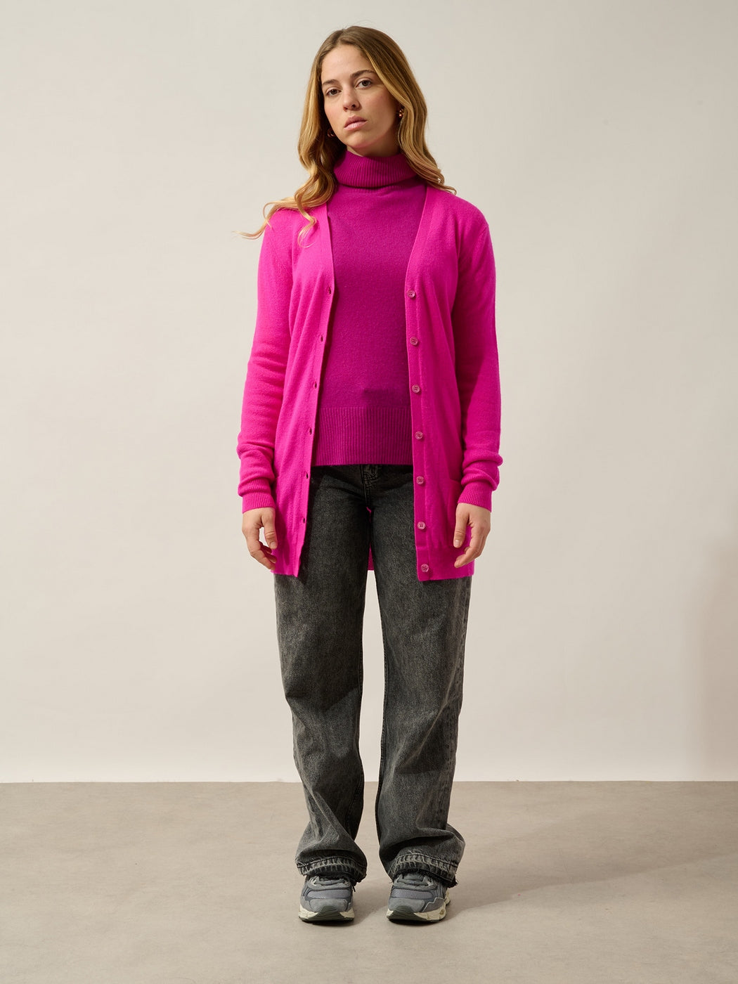 Cimet V-Neck Cardigan - 100% Cashmere, 2-Ply - Magenta Fuchsia - Women's