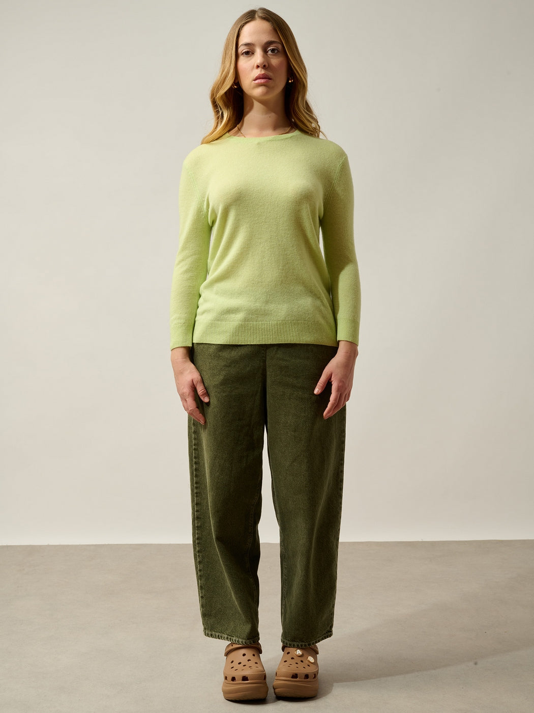 Pull Col Rond Boutonné Dos Estaris - 100% Cachemire, 2 Fils - Citron Vert