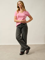Kali V-Neck T-Shirt - 100% Cashmere, 2-Ply - Candy Pink - Women's