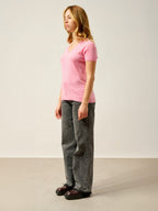 Kali V-Neck T-Shirt - 100% Cashmere, 2-Ply - Candy Pink - Women's