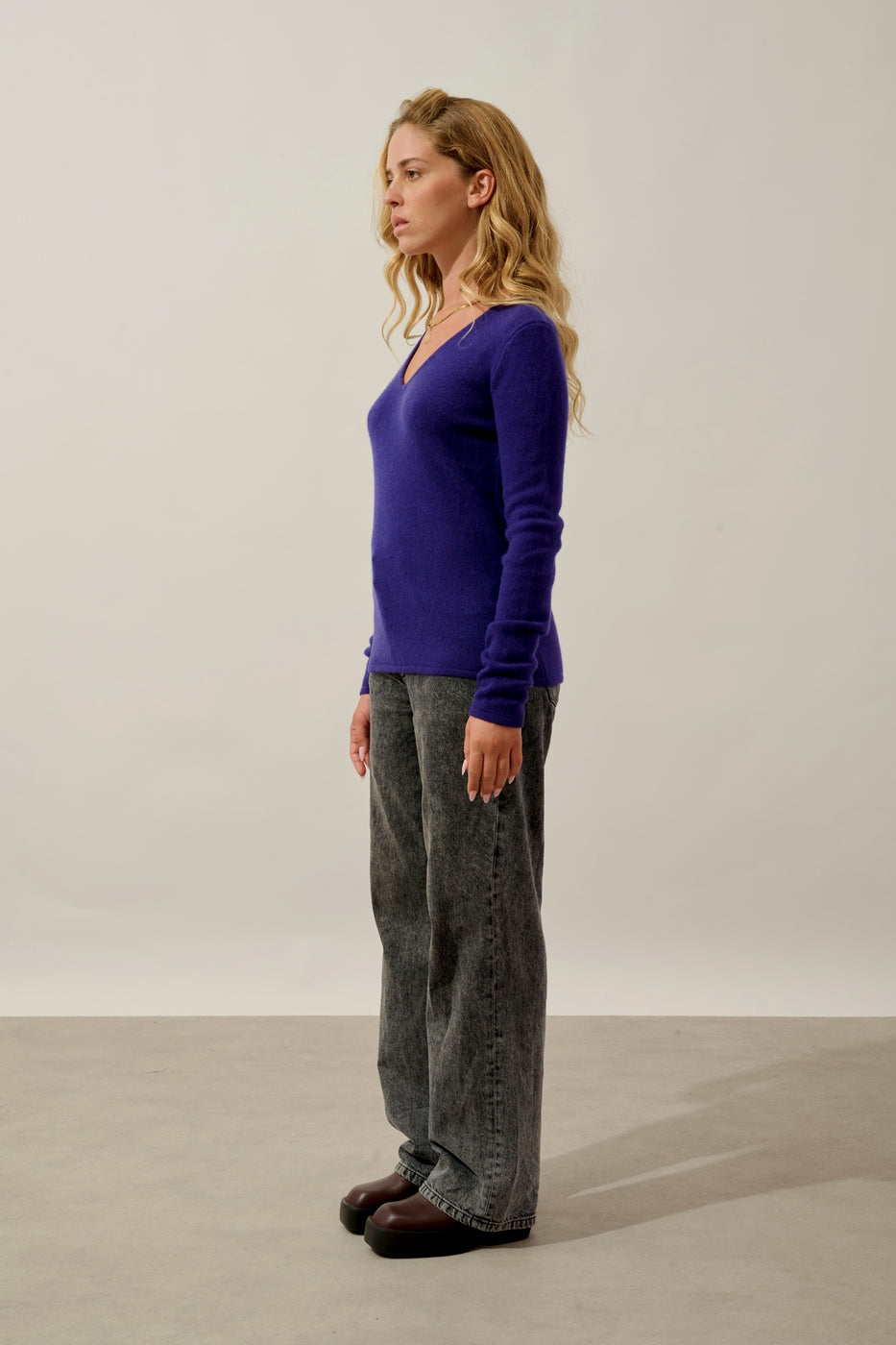 Pull Col V 4 Fils Chelsea - Purple - Femme