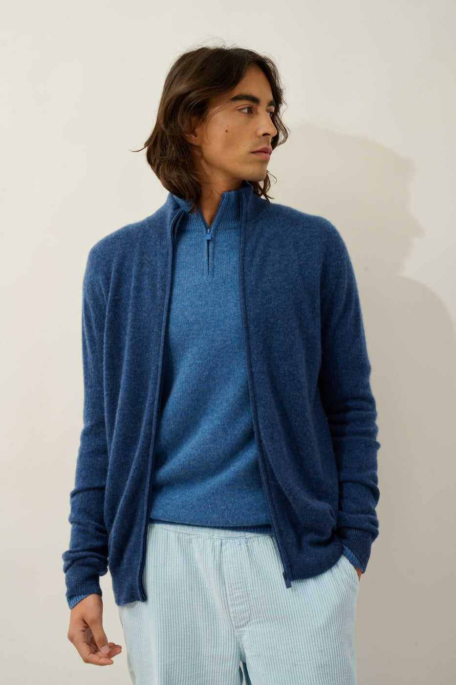 High-Neck Zip-Up Cardigan - Albaron - Ocean Chiné