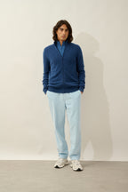 High-Neck Zip-Up Cardigan - Albaron - Ocean Chiné