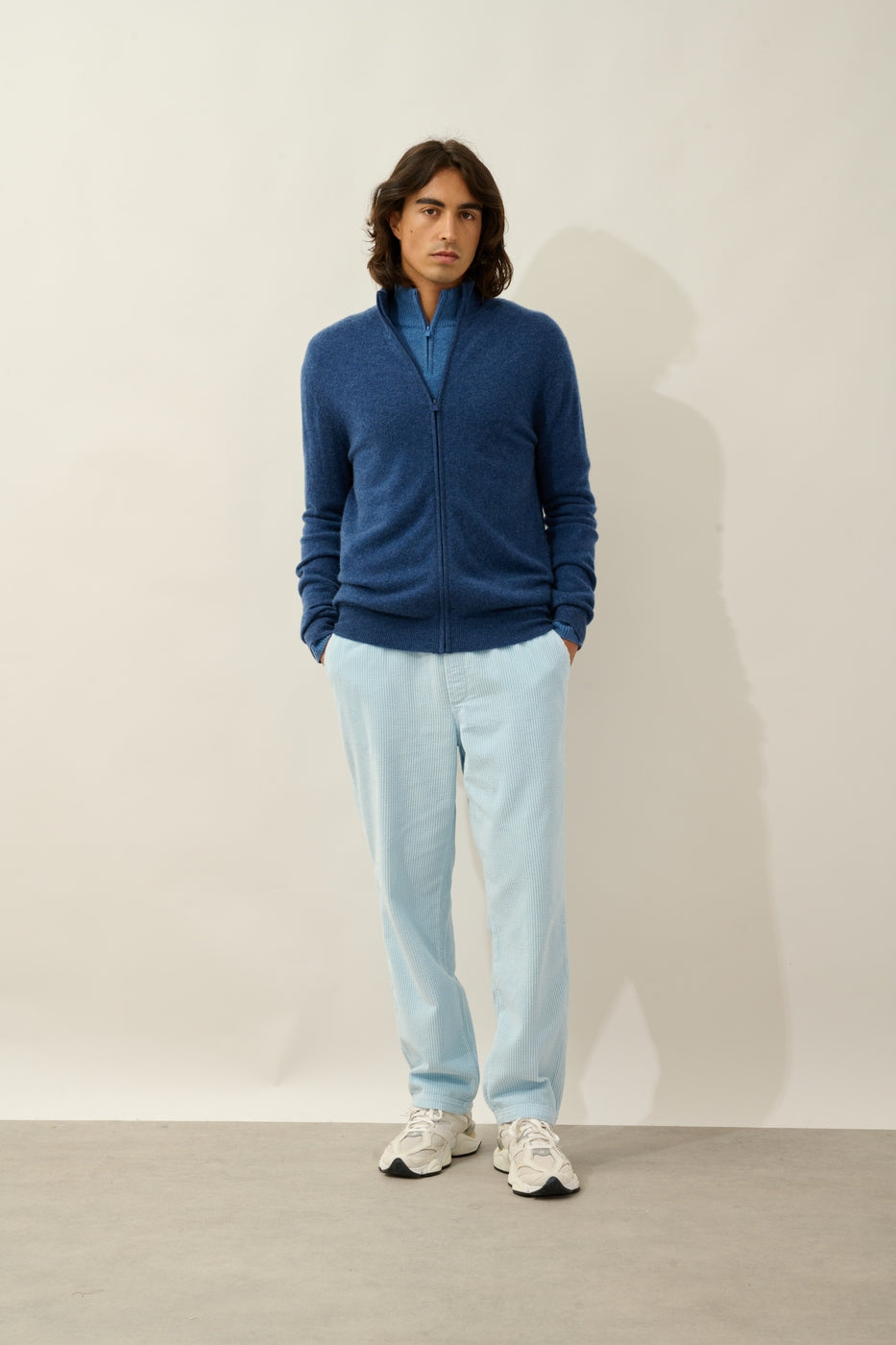 High-Neck Zip-Up Cardigan - Albaron - Ocean Chiné