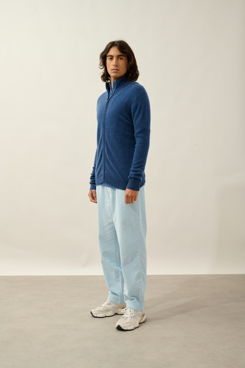 High-Neck Zip-Up Cardigan - Albaron - Ocean Chiné