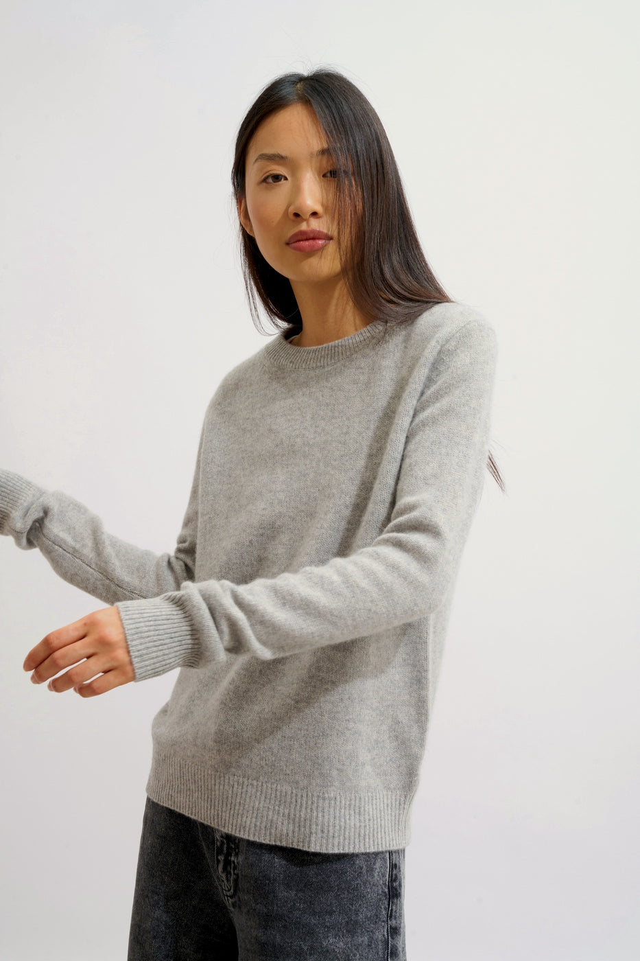 Round Neck 4-Ply Jumper - Lexini - Nuage Chiné