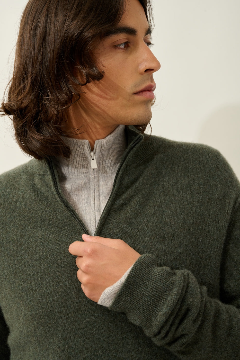 Jersey con cuello camionero Candice - Caqui jaspeado - Hombre