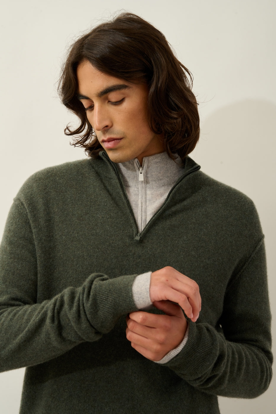 Jersey con cuello camionero Candice - Caqui jaspeado - Hombre