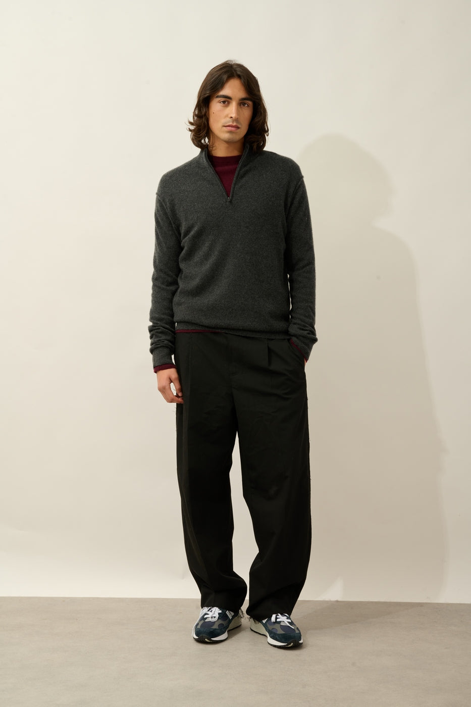 Zip-Neck Jumper - Candice - Mottled Charcoal