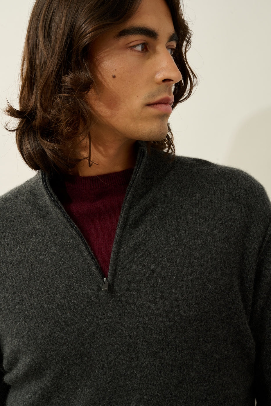 Zip-Neck Jumper - Candice - Mottled Charcoal