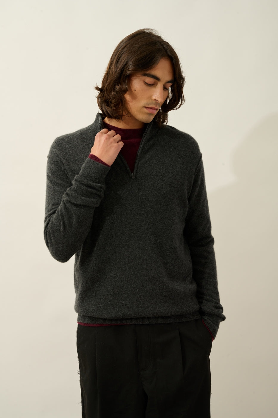 Zip-Neck Jumper - Candice - Mottled Charcoal