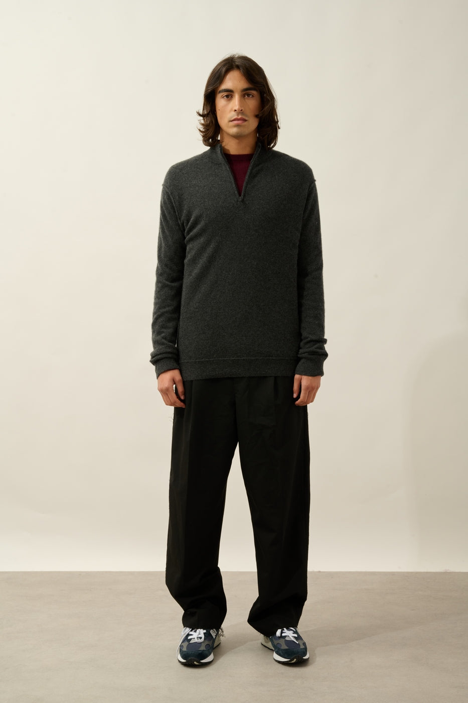 Zip-Neck Jumper - Candice - Mottled Charcoal