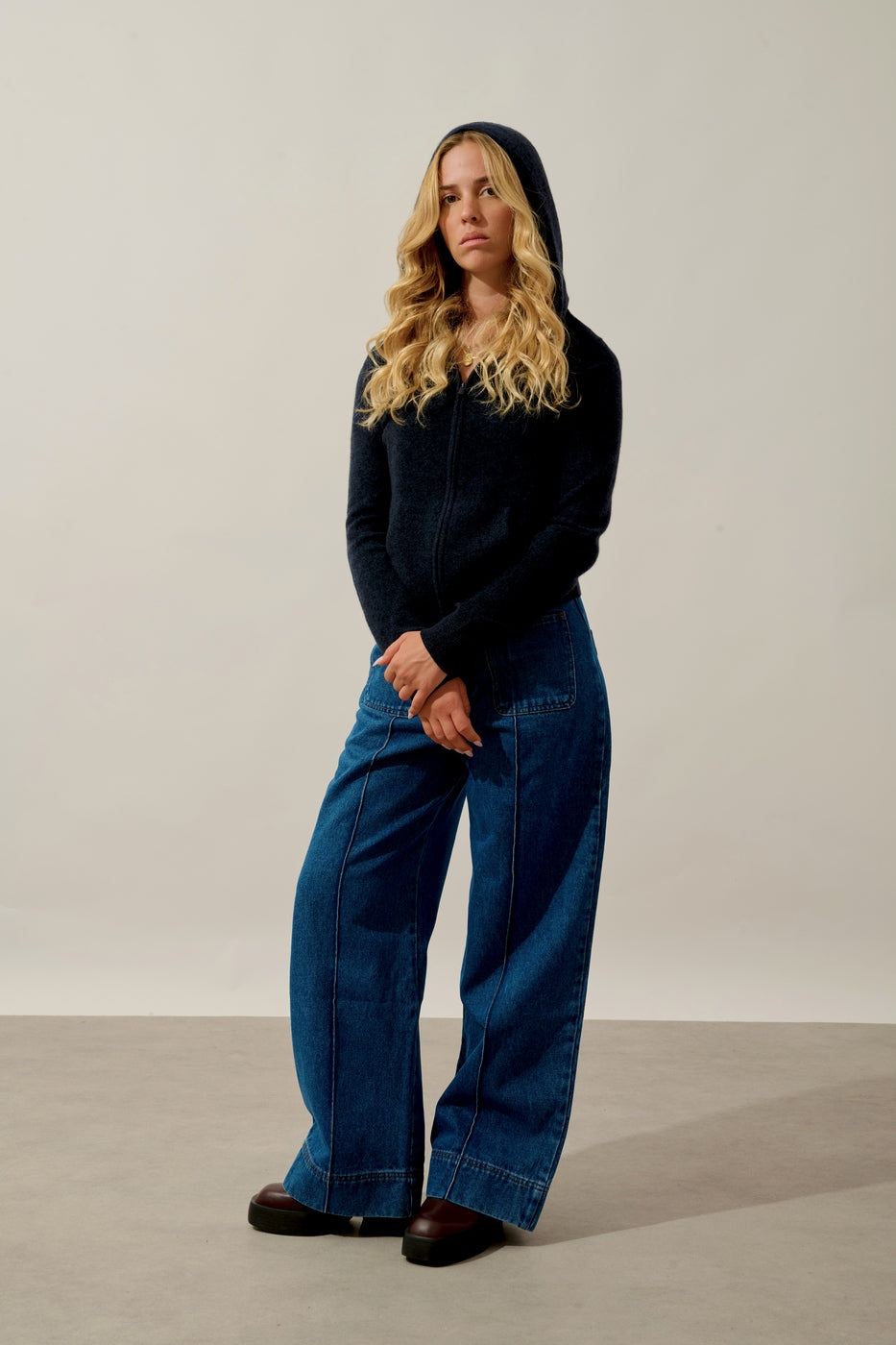 Zip-Through Hooded Cardigan - Colombis - Caviar