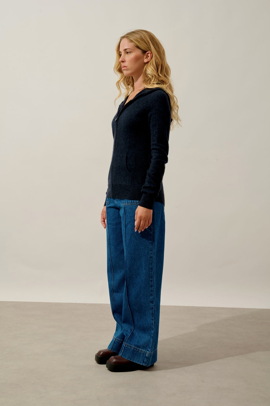 Zip-Through Hooded Cardigan - Colombis - Caviar