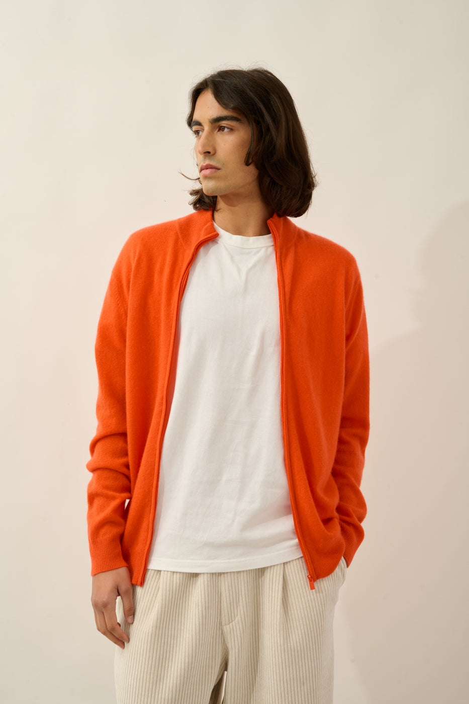 Cárdigan con cremallera y cuello alto - Albaron - Naranja