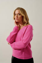 Jersey de cuello en V de 4 hilos - Amrita - Rosa