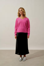 Jersey de cuello en V de 4 hilos - Amrita - Rosa