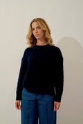 Pull Col Rond Fentes Côtés 6 Fils - Jampa - Navy