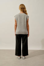 Jersey de cuello en V sin mangas de 4 hilos bicolor - Cami - Nube jaspeada_marfil