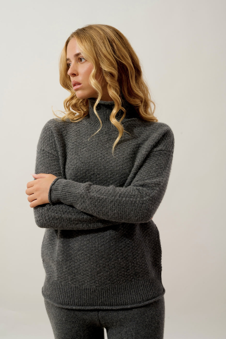 6-Ply Roll-Neck Jumper - Elodie - Anthracite Marl