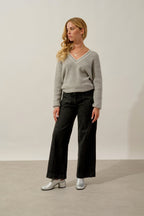 Jersey de cuello en V bicolor - Sabine - Nube jaspeado_Marfil