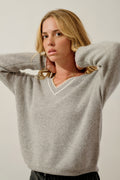 Jersey de cuello en V bicolor - Sabine - Nube jaspeado_Marfil