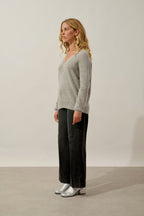 Jersey de cuello en V bicolor - Sabine - Nube jaspeado_Marfil