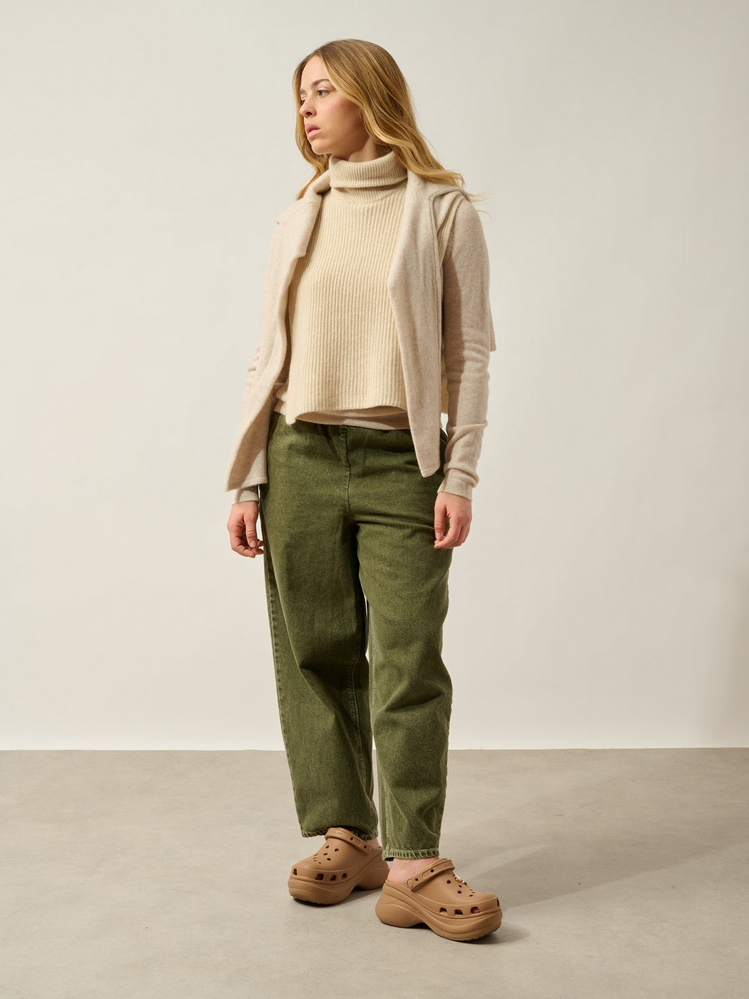 Open Poncho Roll Neck 4 Fils Siv - Oat