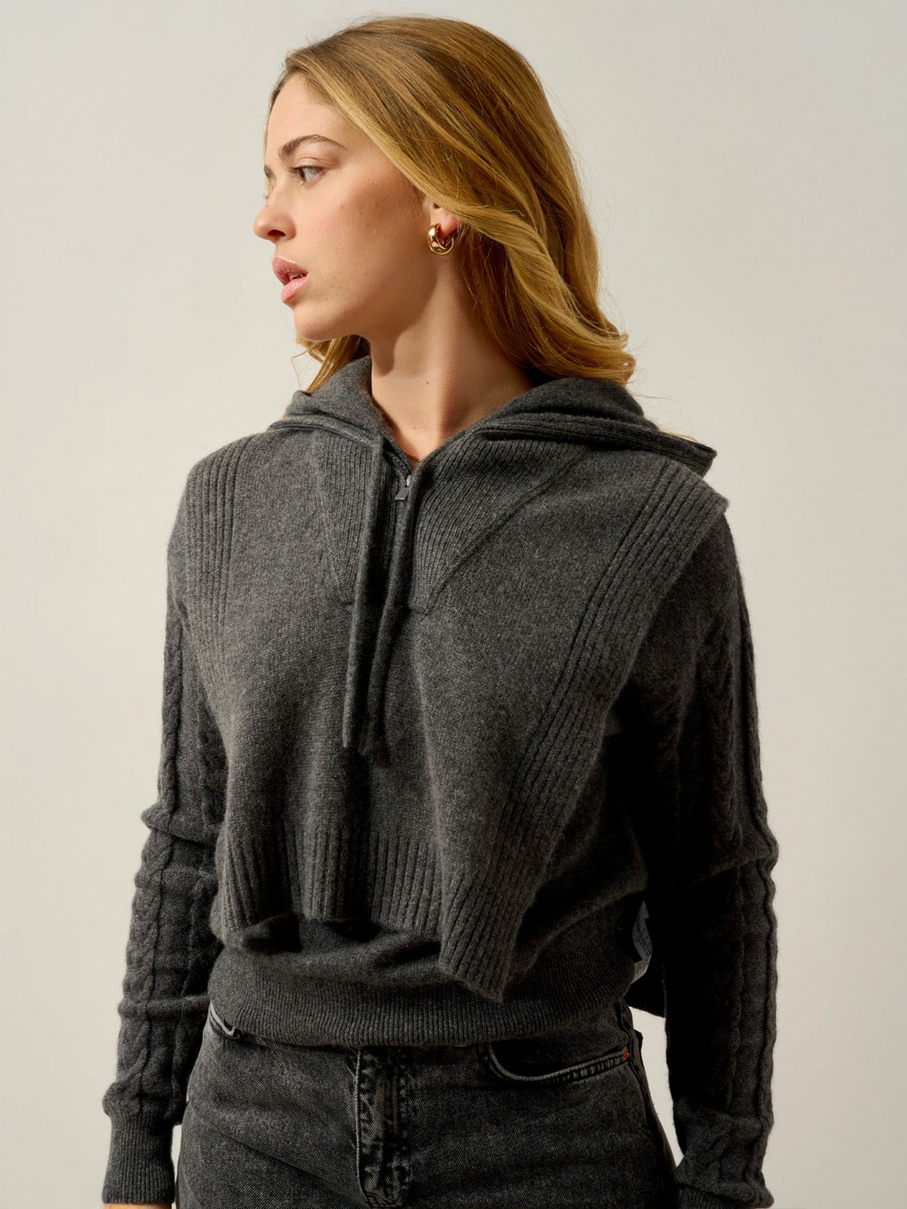 Poncho abierto de cuello camionero de 4 hilos Elin - Antracita jaspeado