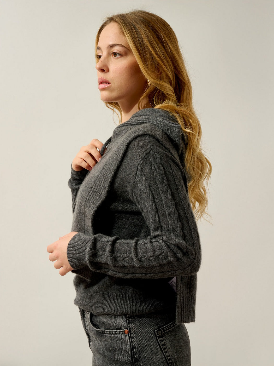 Poncho abierto de cuello camionero de 4 hilos Elin - Antracita jaspeado