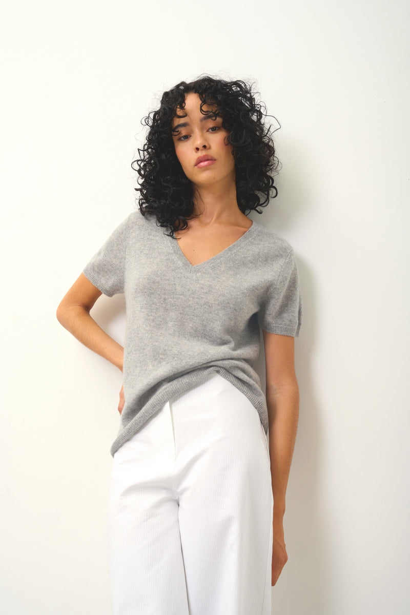T-Shirt Col V - Kali - Nuage Chiné