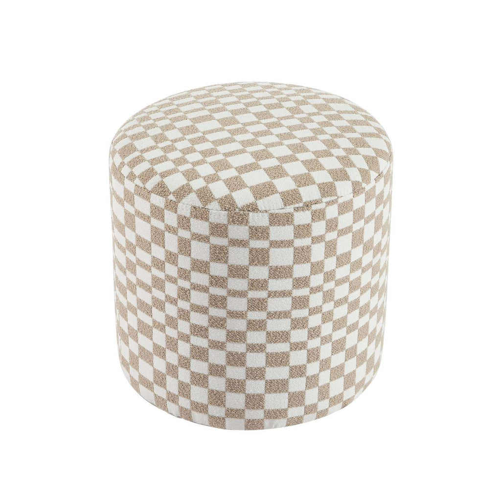Awa - Pouffe - Checked Fabric - Beige