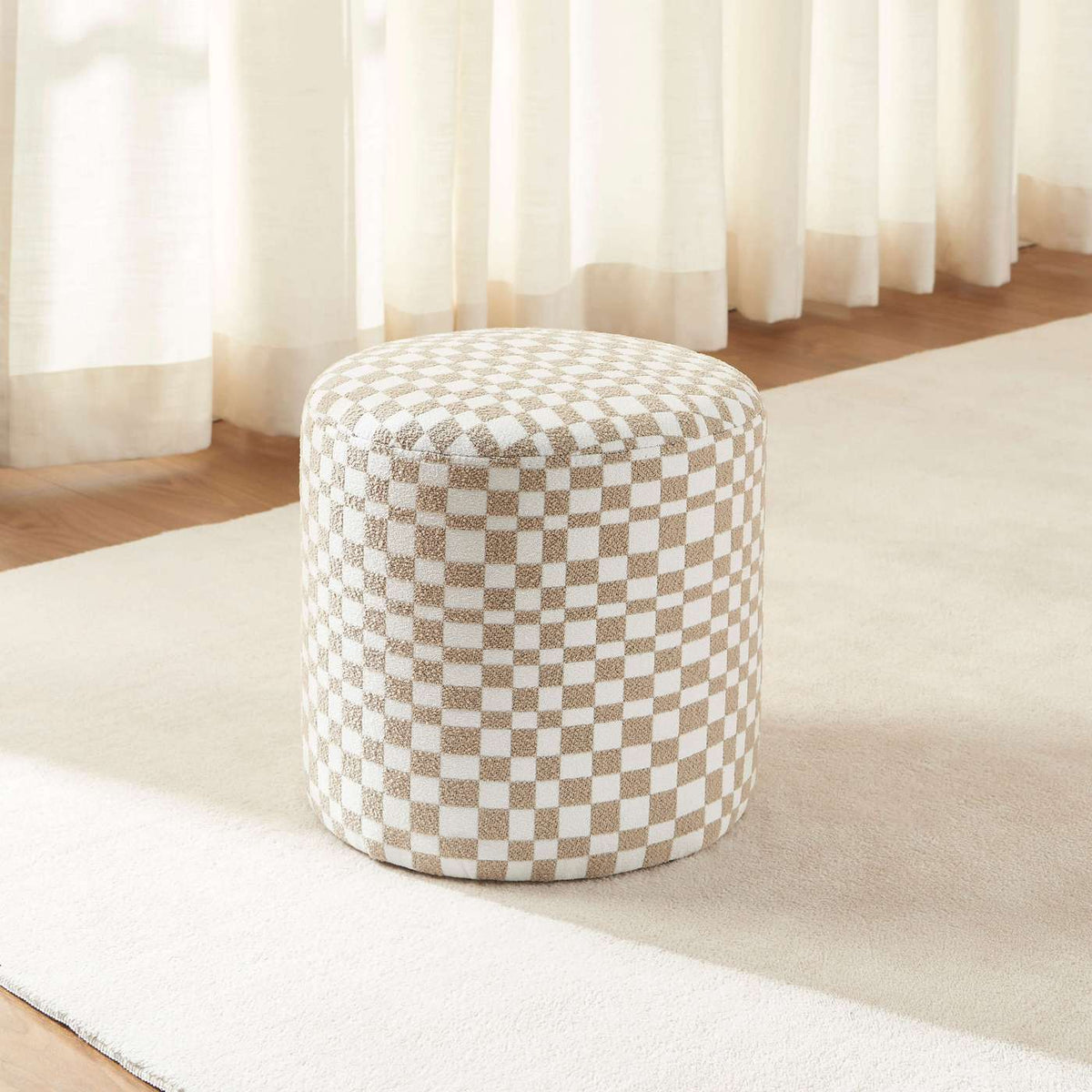Awa - Pouffe - Checked Fabric - Beige