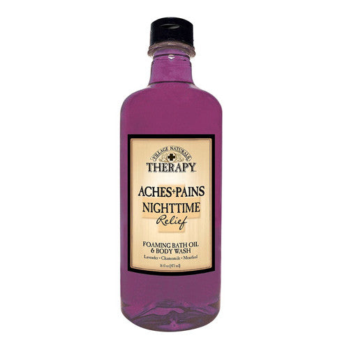 Village Naturals Therapy Aches Plus Pains Nighttime Relief Foaming Bath Oil, 16 Oz