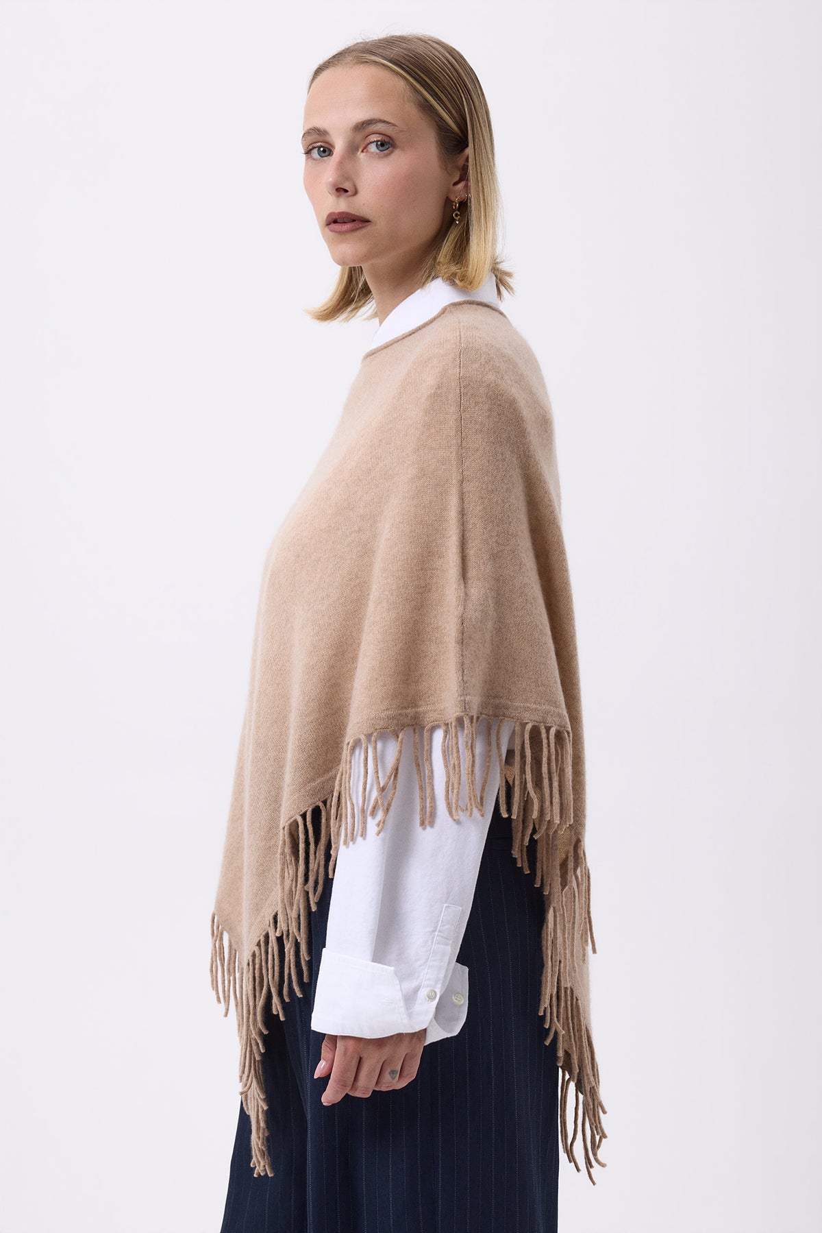 Poncho met franjes Azure - Beige Crème - Dames