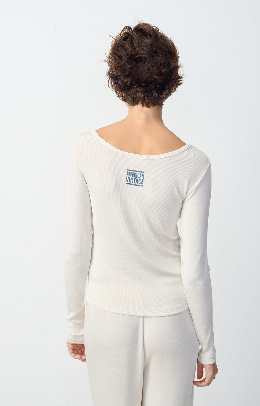 T-Shirt Col Bateau - Creme - Femme