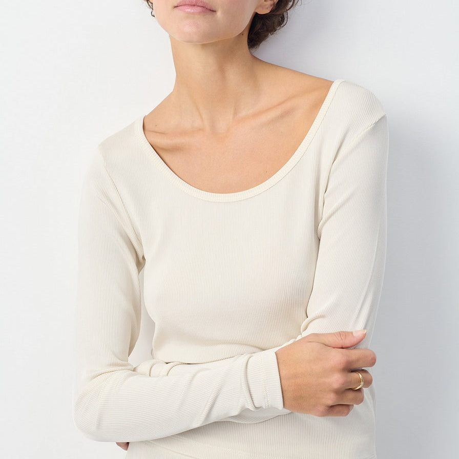T-Shirt Col Bateau - Creme - Femme