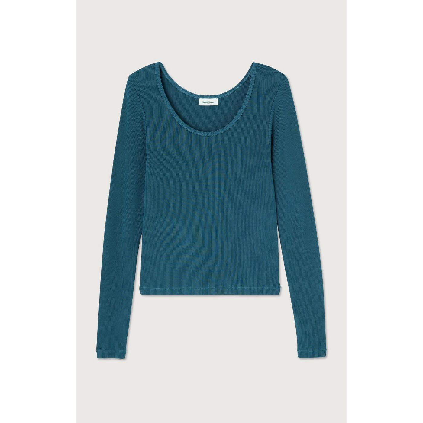Boat-Neck T-Shirt - Petrol Blue - Women