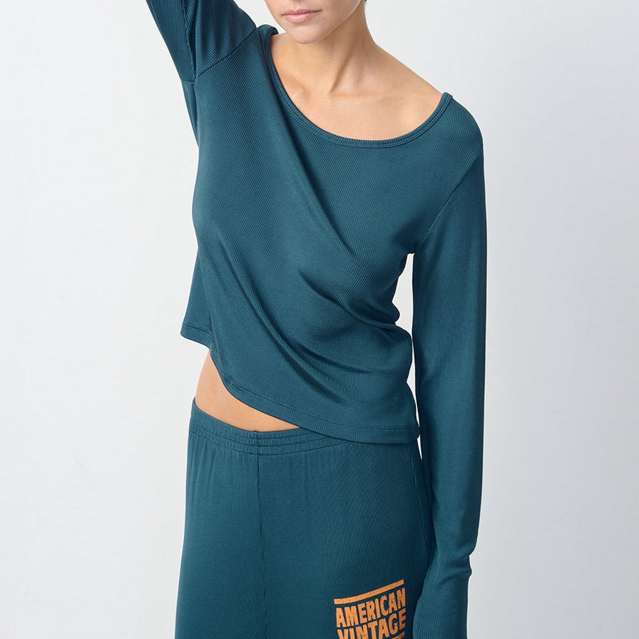 Boat-Neck T-Shirt - Petrol Blue - Women