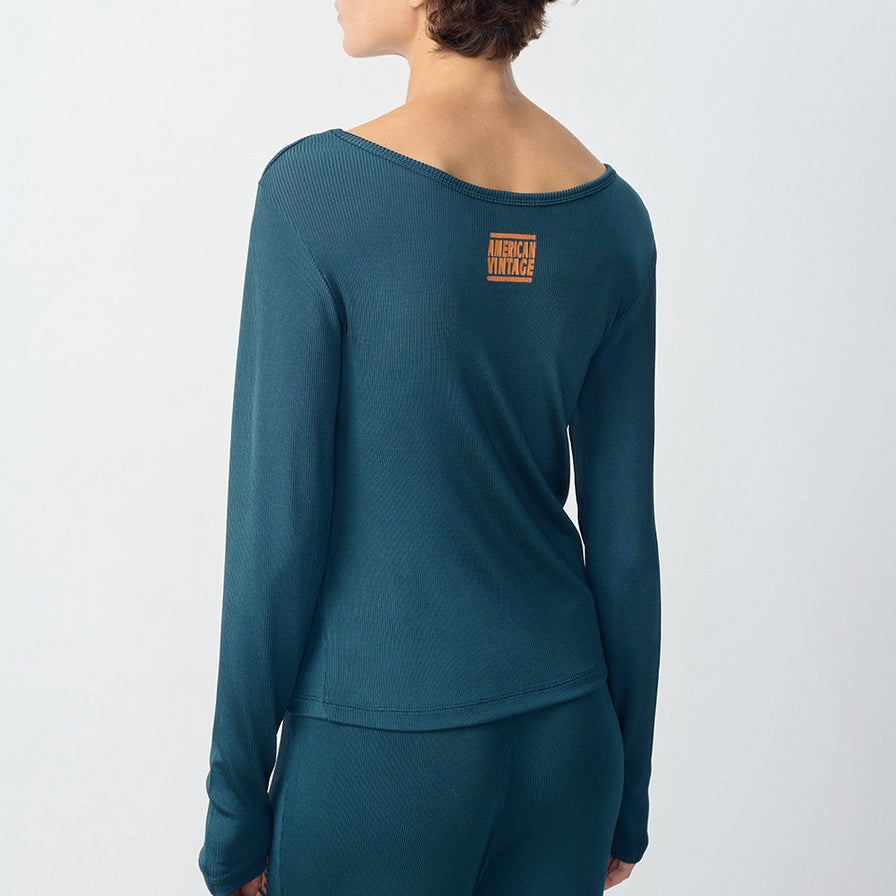Boat-Neck T-Shirt - Petrol Blue - Women