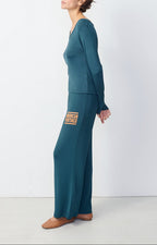 Boat-Neck T-Shirt - Petrol Blue - Women