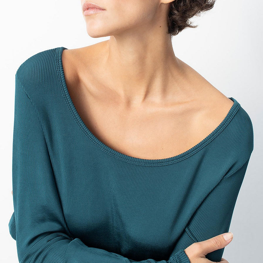 Boat-Neck T-Shirt - Petrol Blue - Women