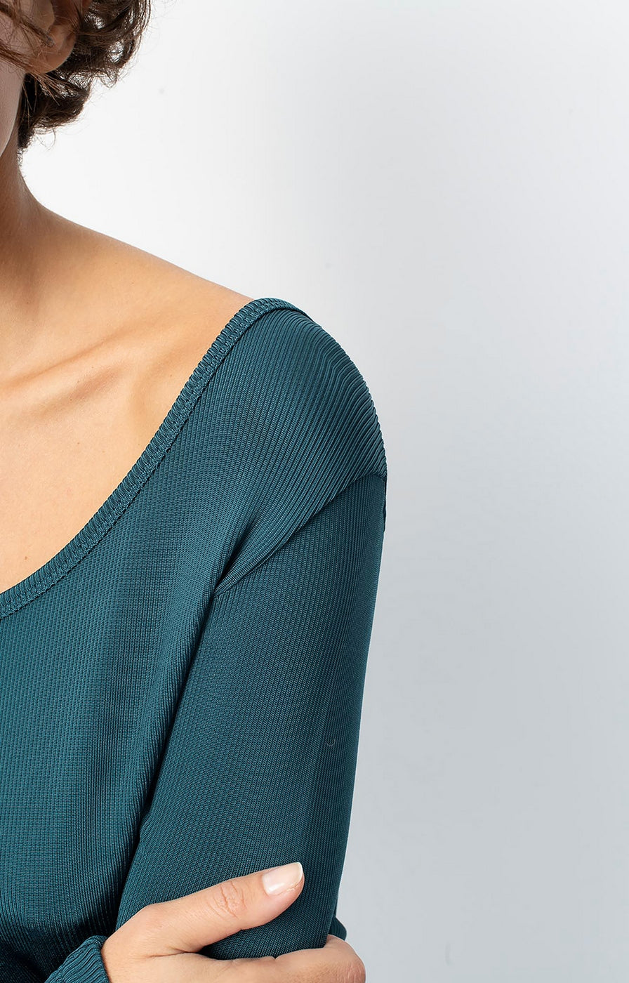 Boat-Neck T-Shirt - Petrol Blue - Women