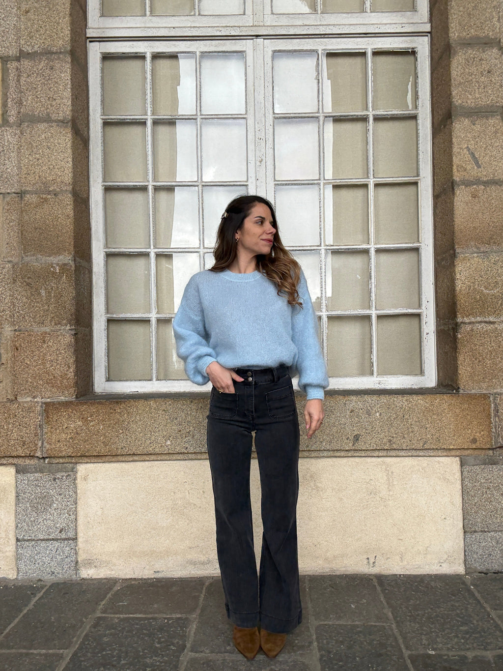 Maille en mohair et laine Gaia bleu glacier