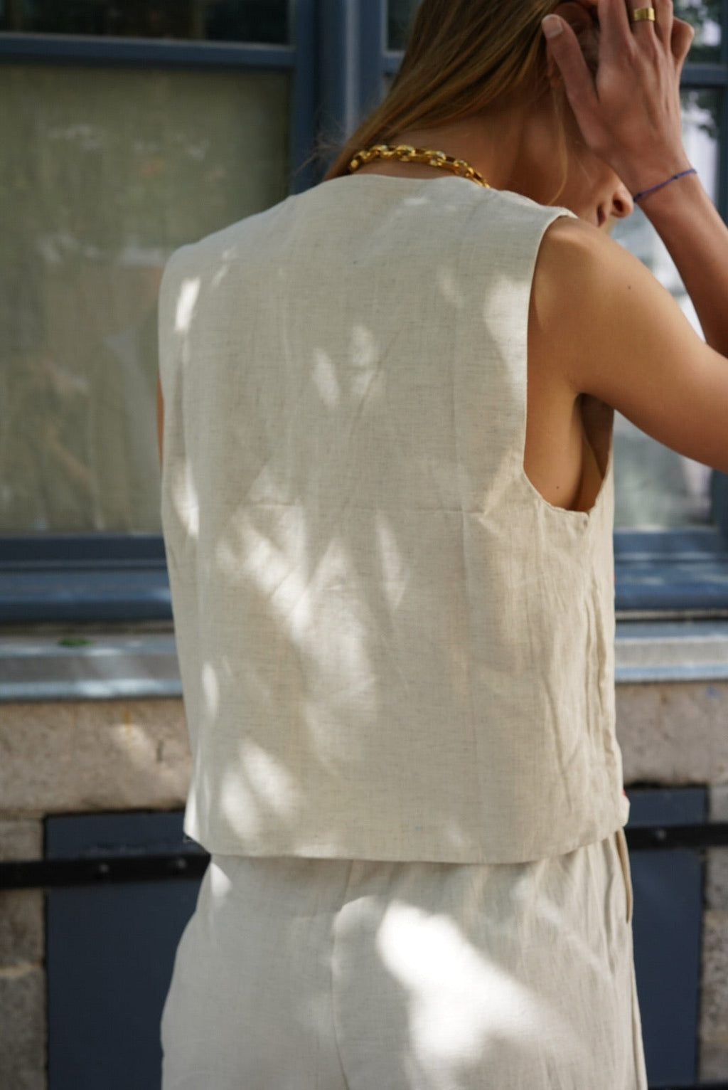 Gilet Sans Manche Côme Broderie Beige/Rouge