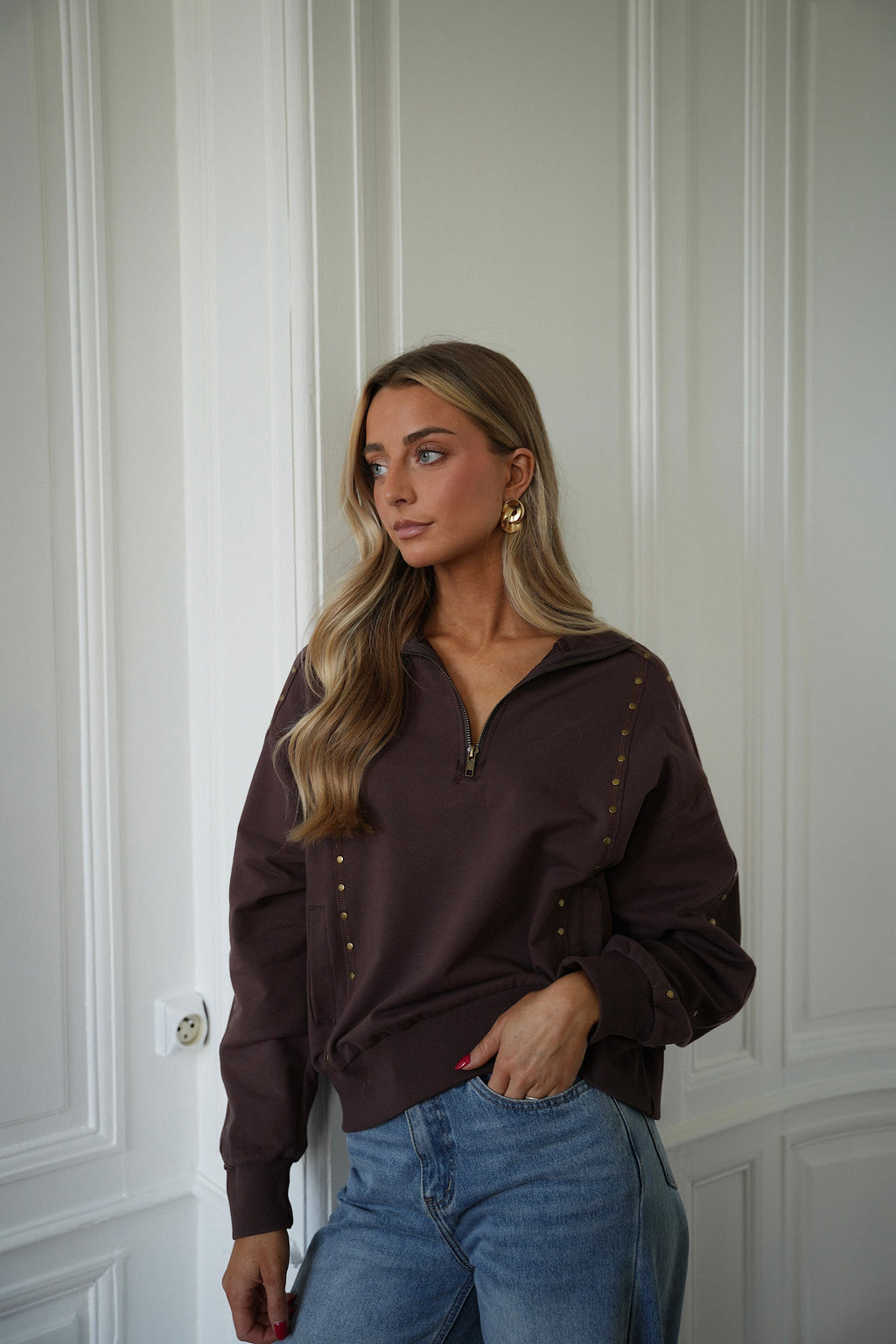 Sweat-Shirt Clouté Victoria - Chocolat