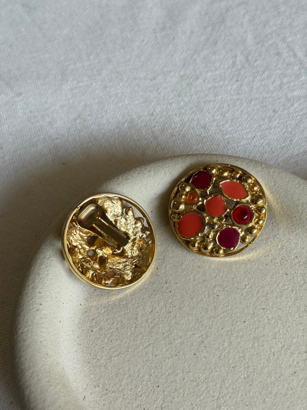 Vintage Earrings - Multicoloured Orange and Pink